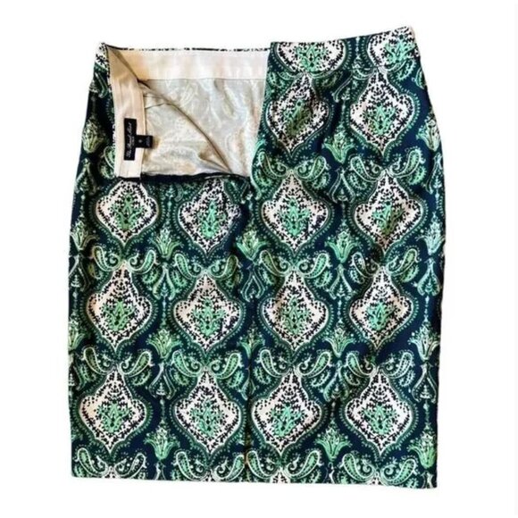 J Crew Paisley Pencil Skirt Women's Size 0 Blue Green Work Cruise Vacation Summe - Picture 2 of 8